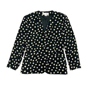 Christian Dior Vintage Silk Blazer Jacket Women's Size 8 Black Tan Polka Dot Top